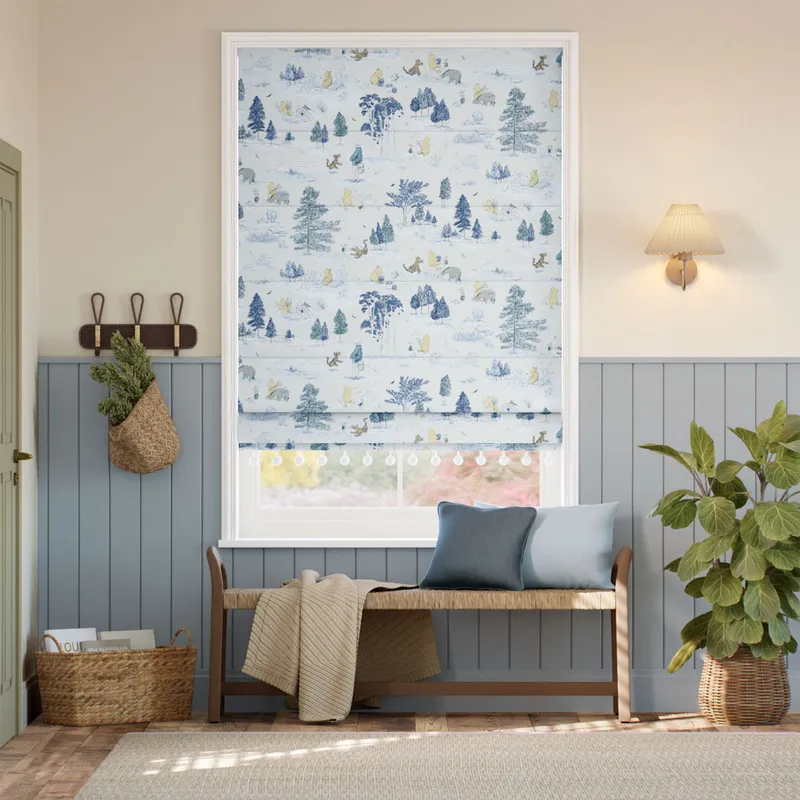 Winnie The Pooh Pom Pom Toile Blue Roman Blind