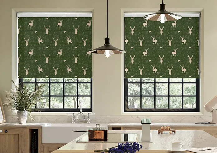 Highland Stags Green - Roller Blind