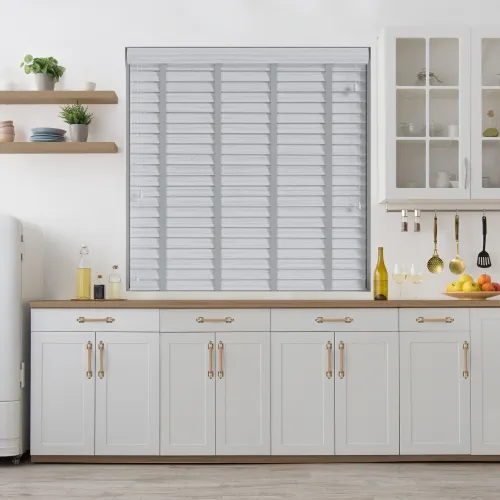 Lunar Oak Wood Grain Faux Wood Blind With Steel Ladder Tapes