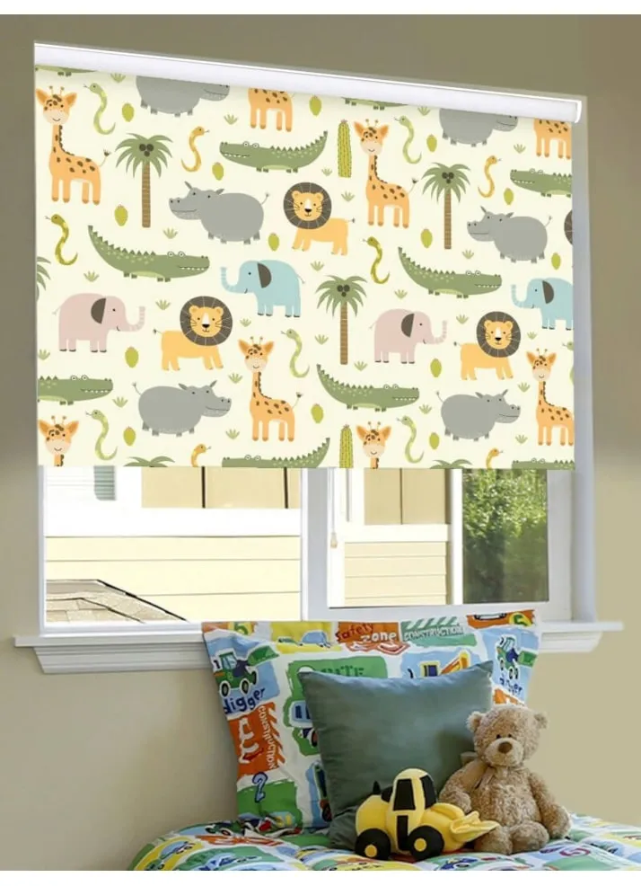 At The Zoo Blackout Cordless Spring Loaded Roller Blind