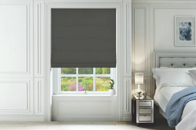 Assisi Charcoal - Luxury Plain Weave Roman Blind