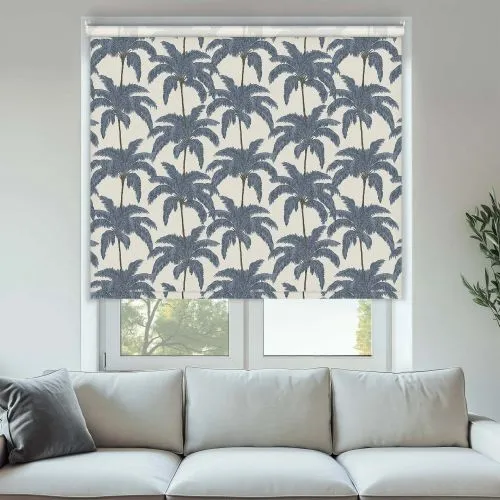 Retro Palm Indigo Cordless Roller Blinds - Shop Now