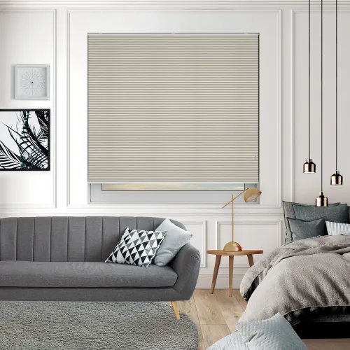 Free Hanging Vexia Blackout Oatmeal Honeycomb Pleated Blind
