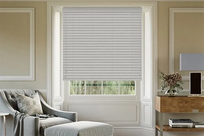 Morgan 50 Grey Oak - 50mm Slat Wooden Blind Oak Wood Finish