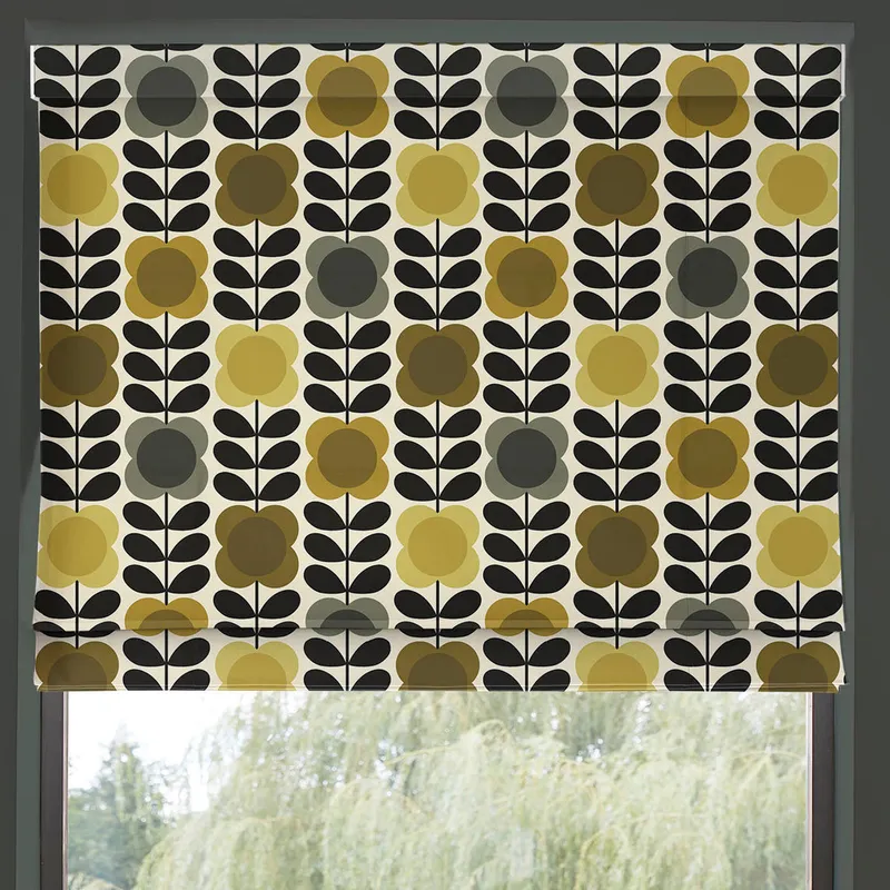 Orla Kiely Spot Flower Stem Made To Measure Roman Blind Yellow Grey