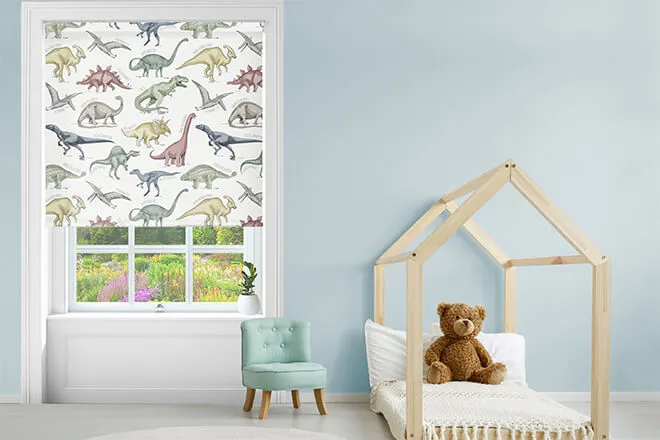 Jurassic White - Children's Blackout Roller Blind