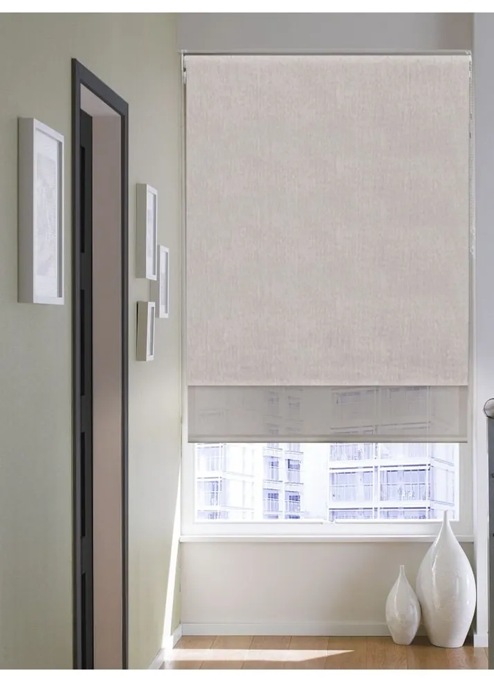 Blackout Windsor Light Grey And Sheer Metal Double Roller Blind