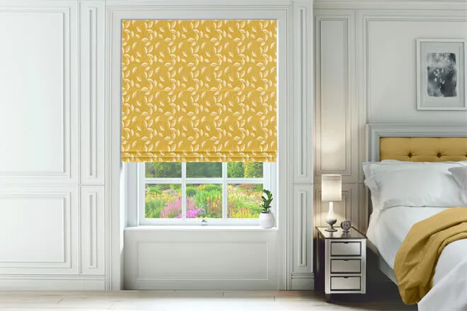 Streisand Yellow - Floral Patterned Roman Blind