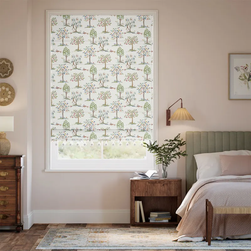 Monkey Tree Pom-pom Green Red & Blue Roman Blind