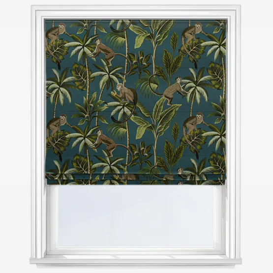 Monkey Teal Roman Blind