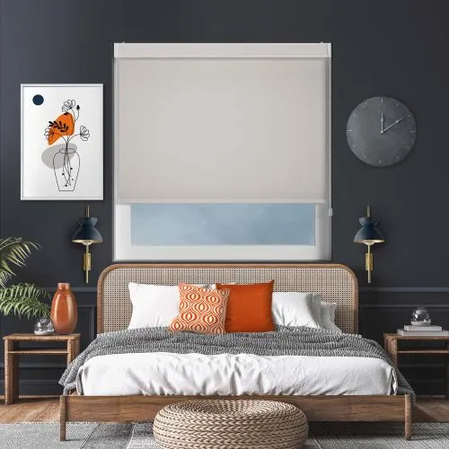 Bedtime Grey White Pelmet Roller Blind