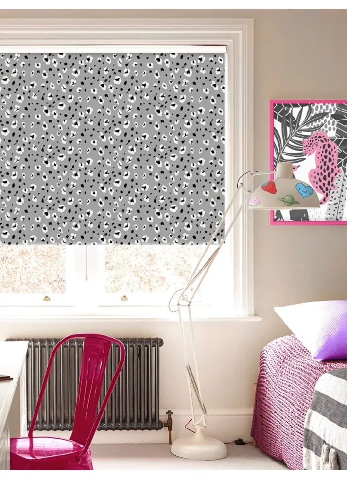 Leopard Print Slate Blackout Cordless Spring Loaded Roller Blind