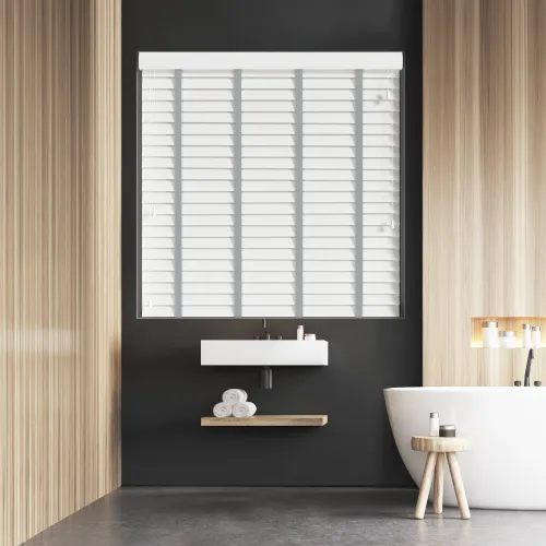 True White Faux Wood Blind With Steel Ladder Tapes