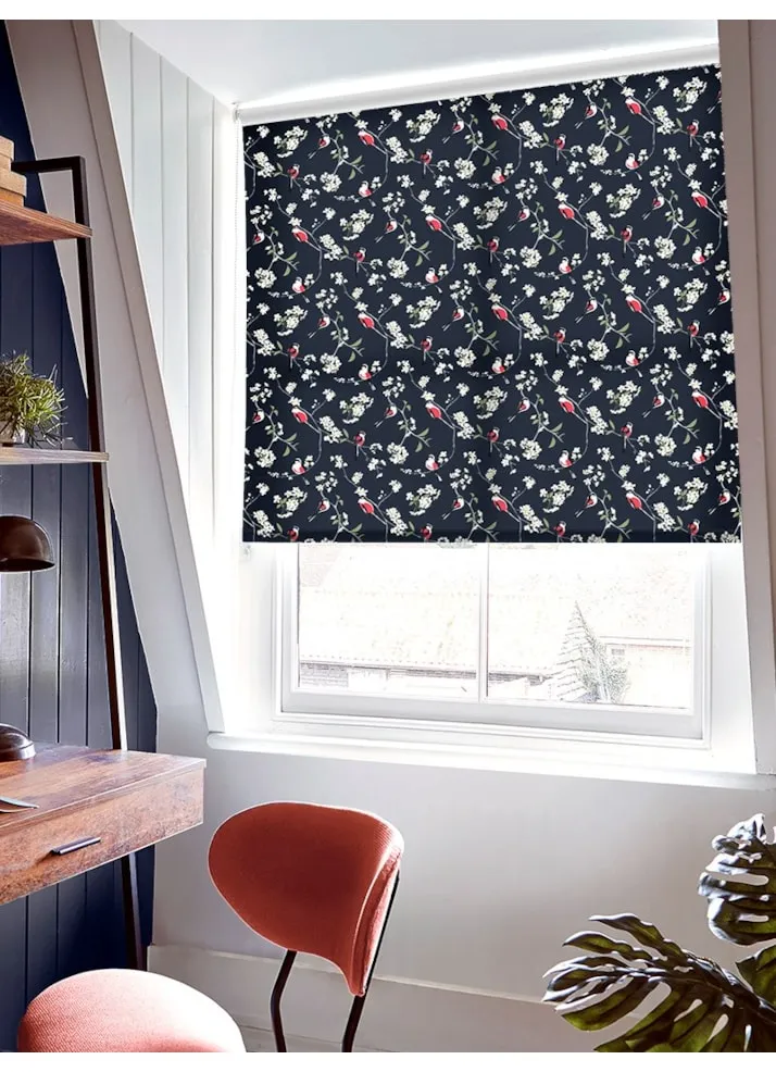 Blossom &Amp; Bird Navy Roller Blind By Lorna Syson