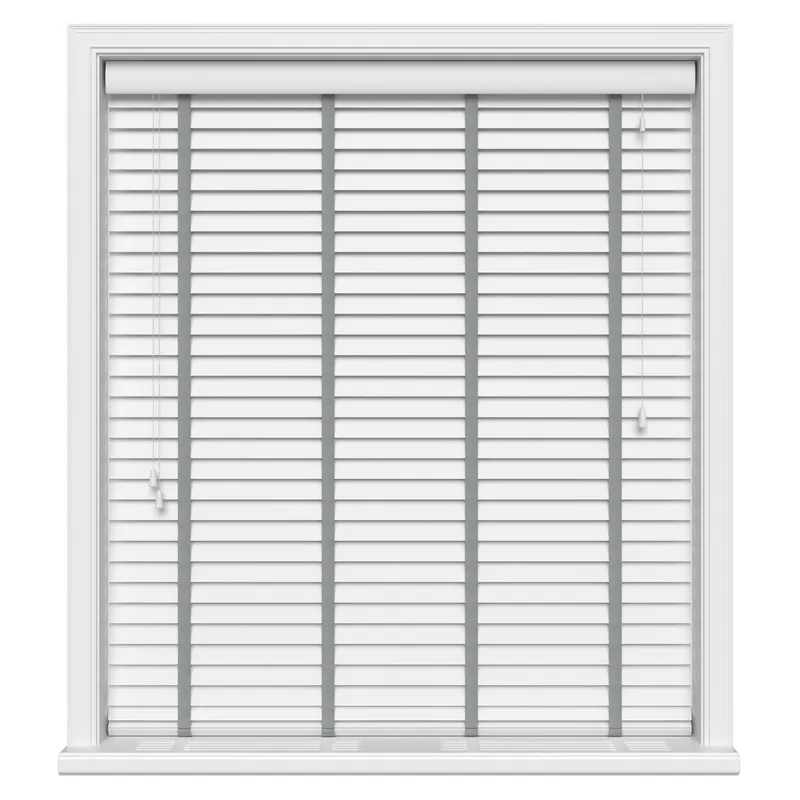 True White & Steel Luxury Ecowood Blinds - Wooden Blinds