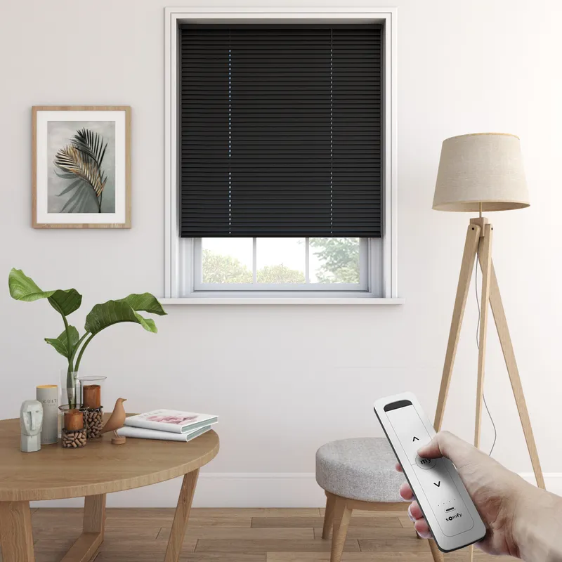 0049 Satin Black Electric Venetian Blinds
