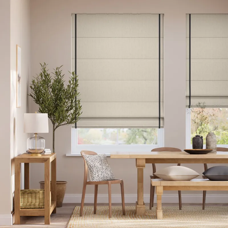 Linen Hopsack & Bijou Linen Noir Inset Border Roman Blind