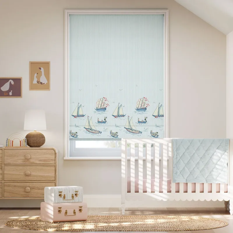 Donald Nautical Border Duck Egg Roman Blind