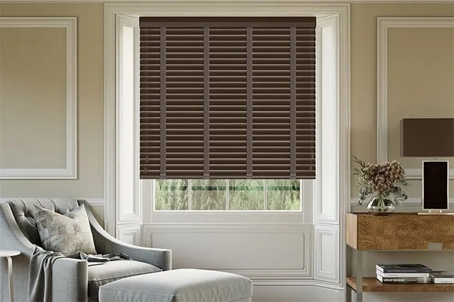 Morgan 50 Rich Oak - 50mm Slat Wooden Blind Coffee Tape