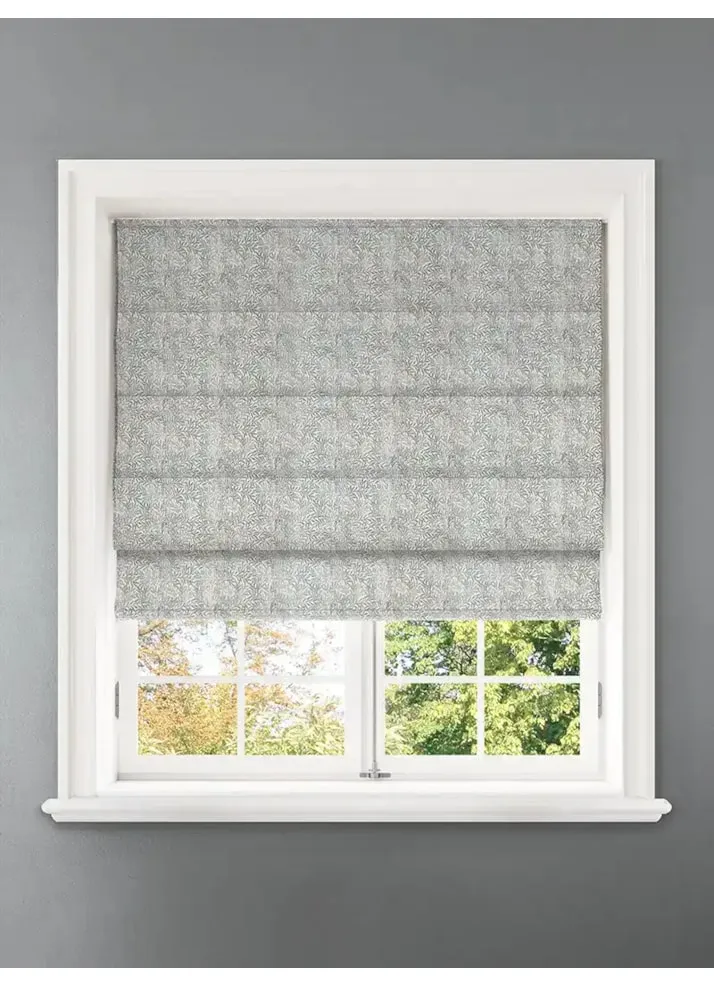 Shadow Fronds Seafoam Leaf Pattern Roman Blind