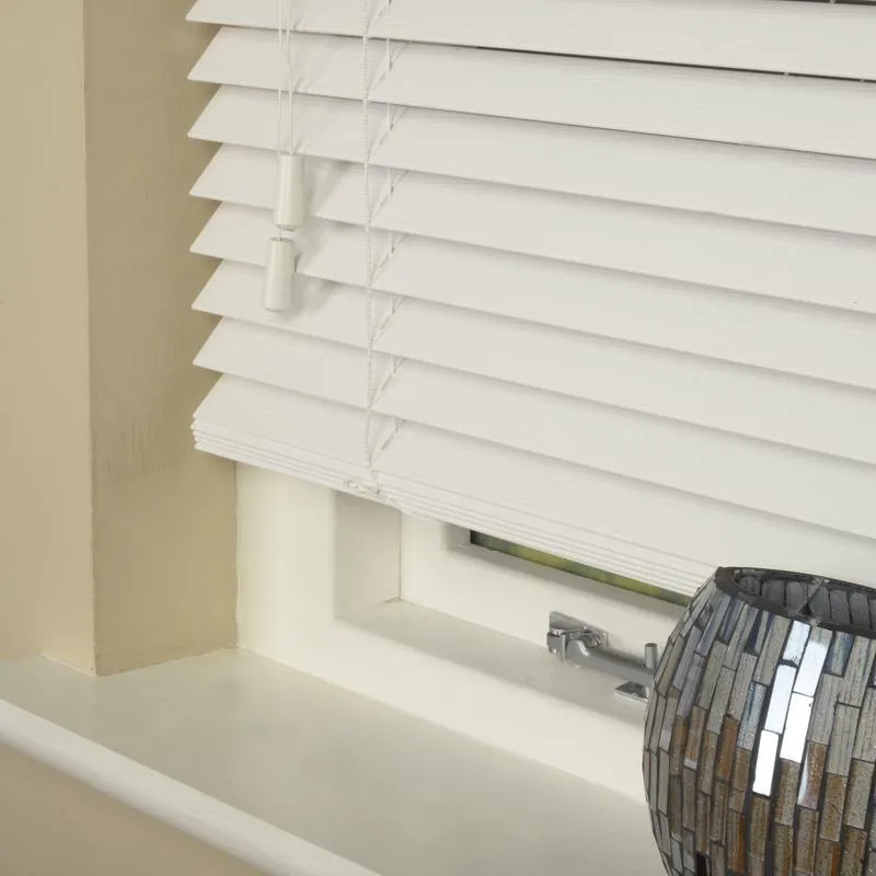35mm Wood Essence Wooden Venetian Made To Measure Blind Fine Grain True White