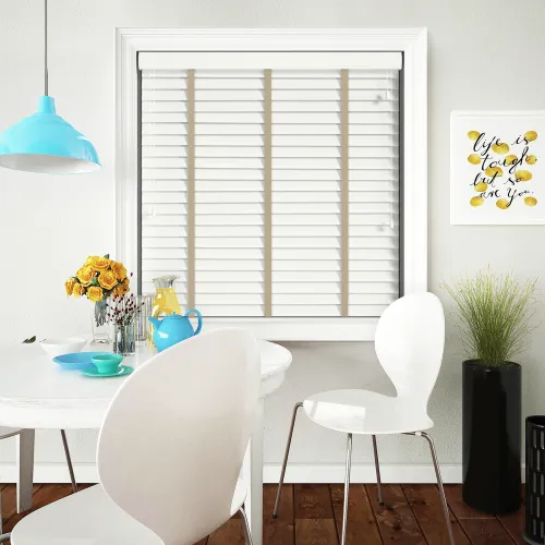 Glacier White Wood Blind With Canvas Ladder Tapes
