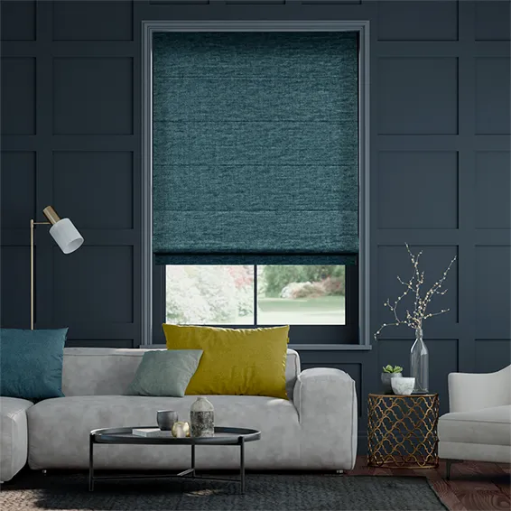 Plush Chenille Ocean Blue Roman Blind