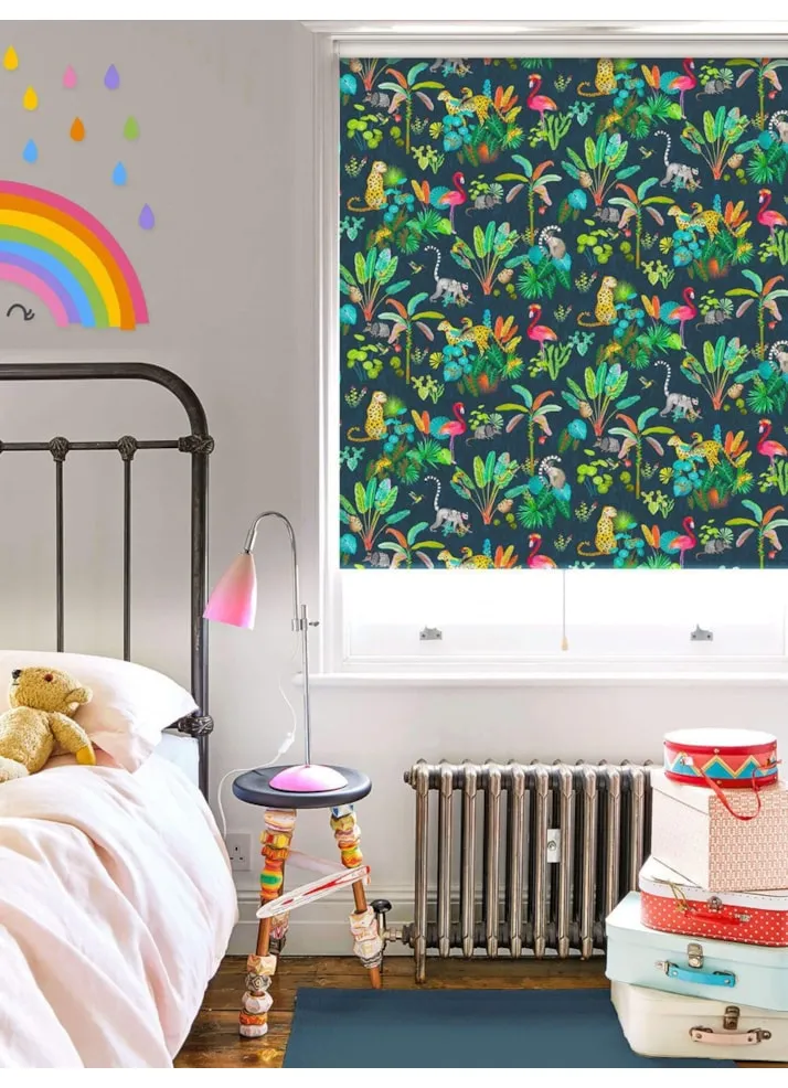 Jungle Jamboree Navy Blackout Cordless Spring Loaded Roller Blind