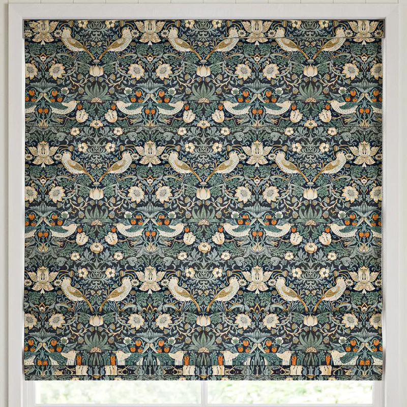 William Morris Strawberry Thief Velvet Made To Measure Roman Blind Indigo