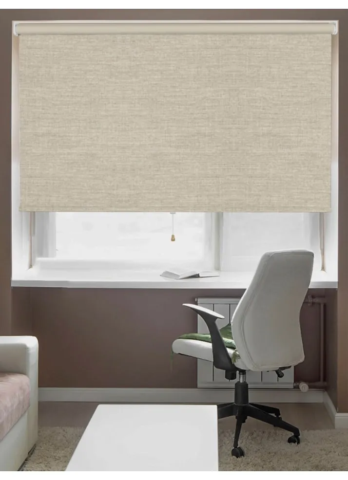 Grey Linen Blackout Cordless Spring Loaded Roller Blind