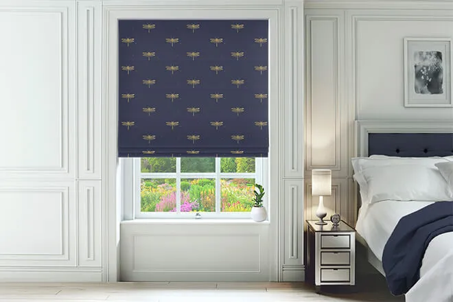 Sara Miller Dragonfly Navy - Designer Roman Blind
