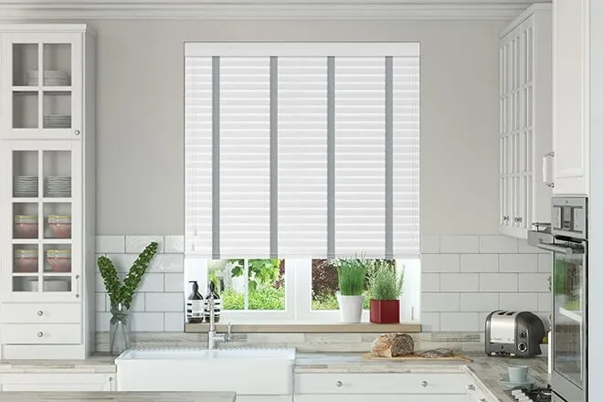 Charisma Bright White Fine Grain - Faux Wood Blind Steel Tape
