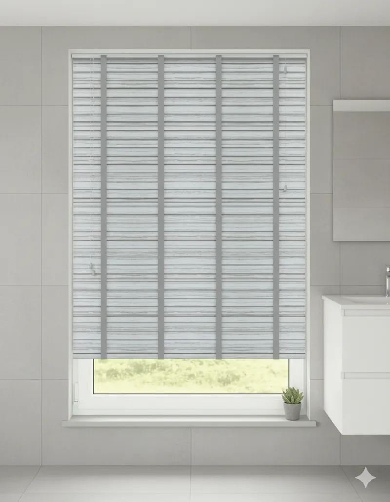Aquawood Grey Faux Wooden Blind With Tape - 50mm
