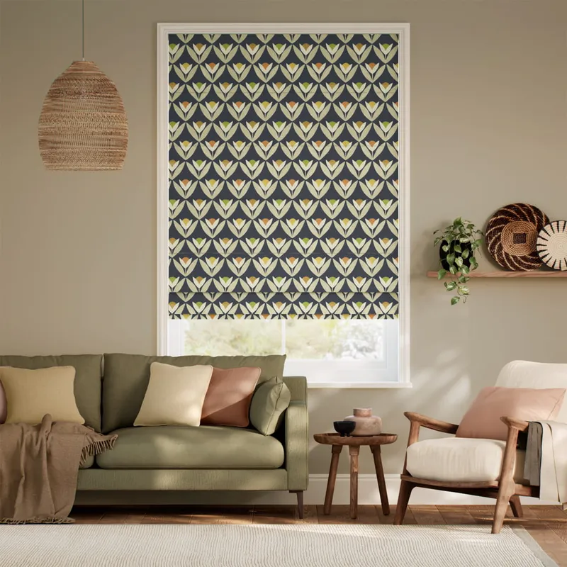 Tulip Trellis Charcoal Roman Blind