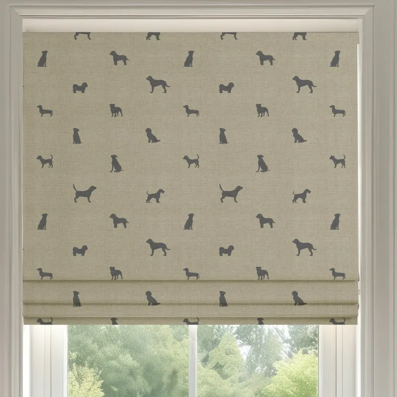 Ante Decor Woof Printed Cotton Made To Measure Roman Blind Linen Charcoal