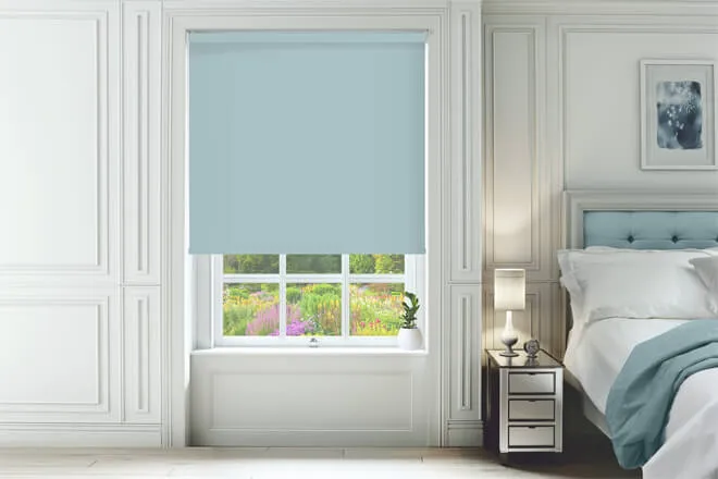 Alpha Blackout Baby Blue - Fire Retardant Moisture Resistant Blackout Roller Blind