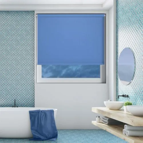 Shower Safe Blue Cordless Roller Blind