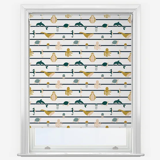 Sonova Studio Ocean Stripe Teal And Ochre Roller Blind
