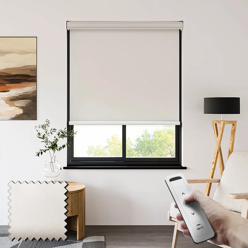 Sueno Blackout Soft White Somfy Battery Powered Electric Roller Blinds