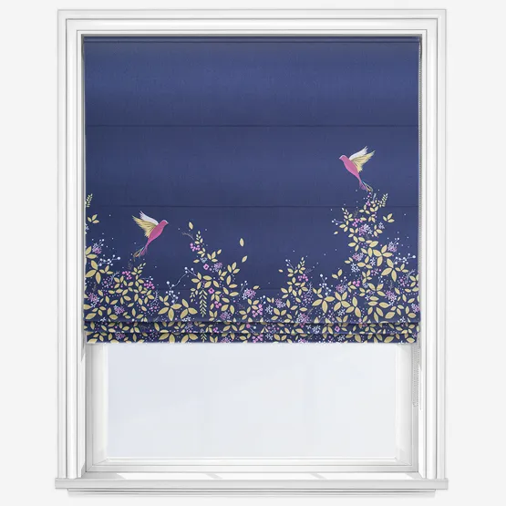 Sara Miller Hummingbird Border Deep Navy Roman Blind