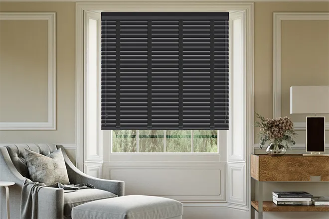Maine Novo Ii Black - Wooden Venetian Blind Black Tape