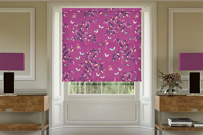 Sara Miller Butterflies & Trellis Purple - Designer Roller Blind