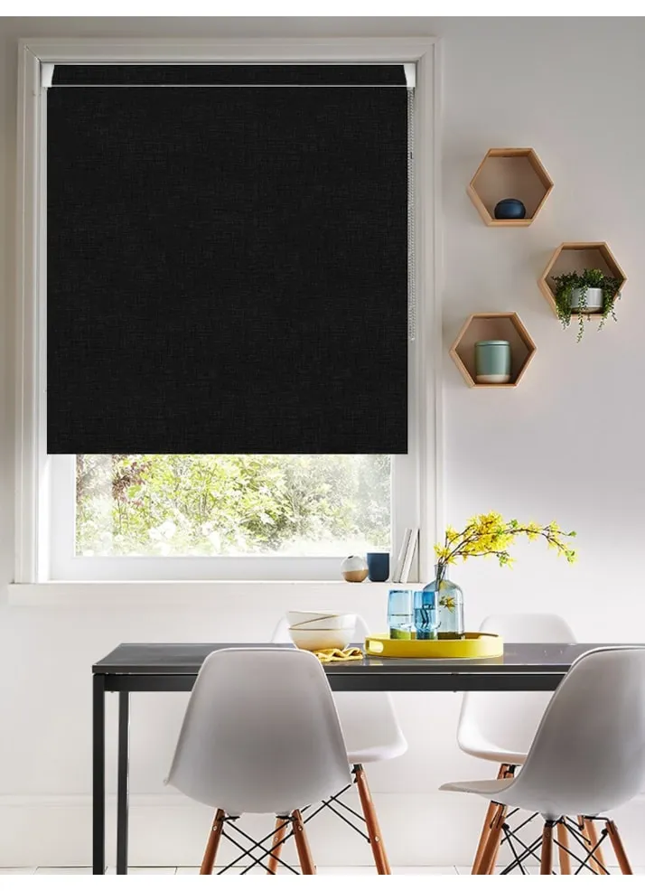 Linen Black Blackout Grip Fit® No Drill Roller Blind
