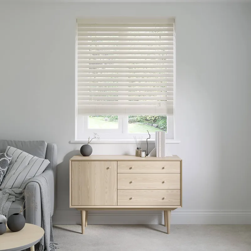 Fantasy Fine Grain Chalk White Faux Wooden Blinds 50mm