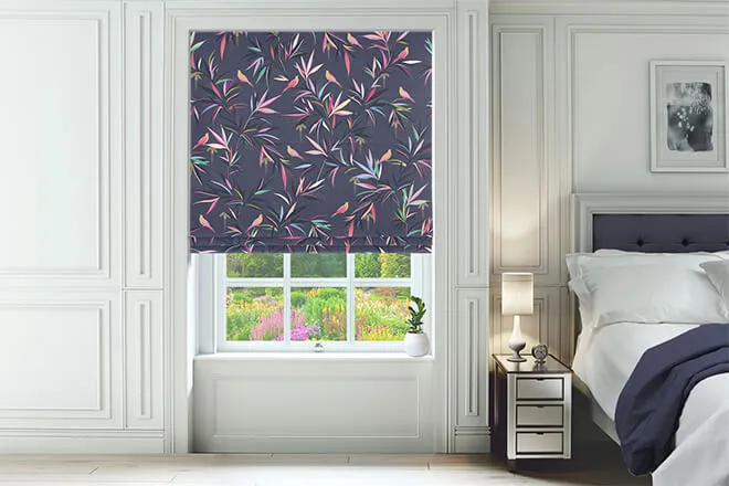 Sara Miller Bamboo Smokey Blue - Designer Floral Roman Blind