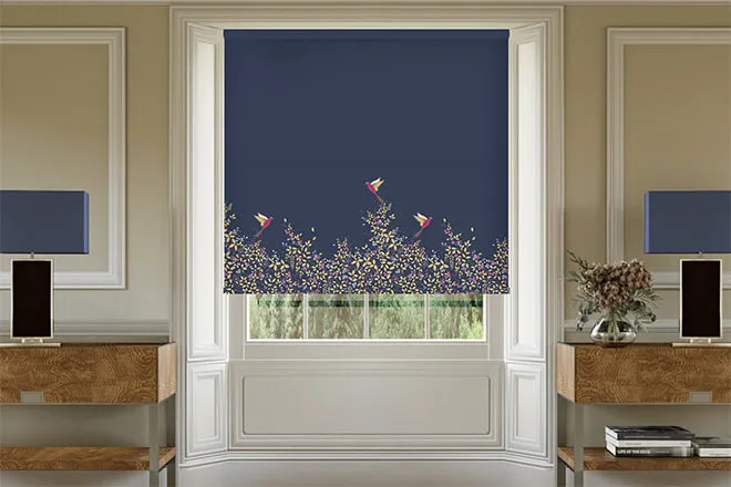 Sara Miller Hummingbird Border Deep Navy - Designer Roller Blind