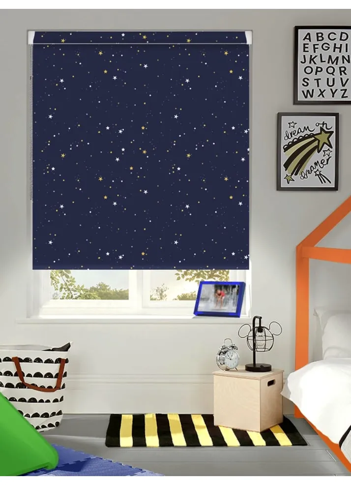 Starry Night Navy Blue Blackout Grip Fit® No Drill Roller Blind