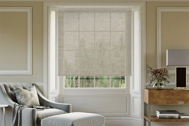 Logan Beige - Textured Herringbone Voile Roller Blind
