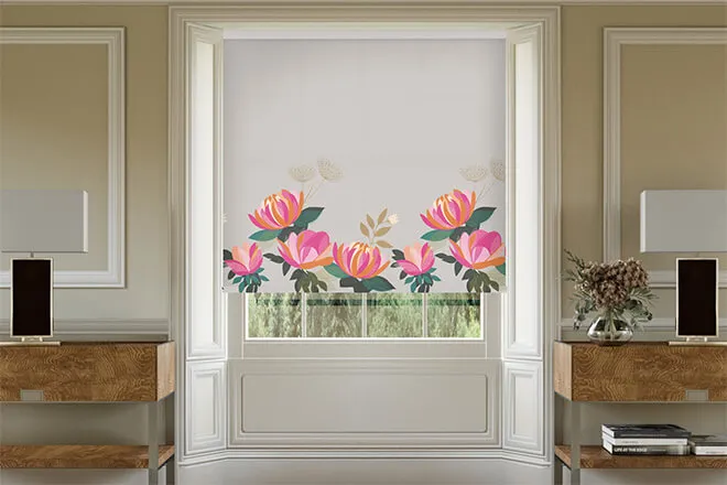 Sara Miller Peony Border Pale Grey - Designer Roller Blind