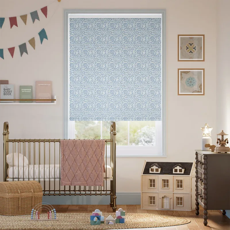 Flower Block Blue Roller Blind